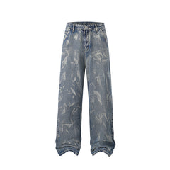 American Men Jeans Old Tie-Dye Straight Casual Retro Jeans