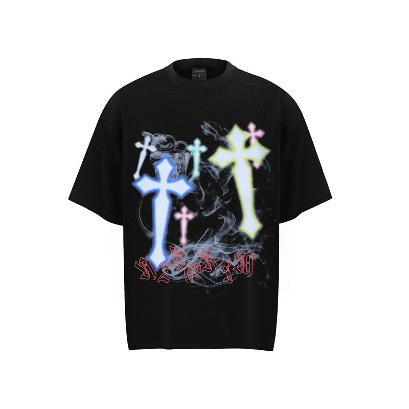 80s Casual Classics Shirts Vintage Washed 3D Printed Cross Short Sleeve T-Shirt