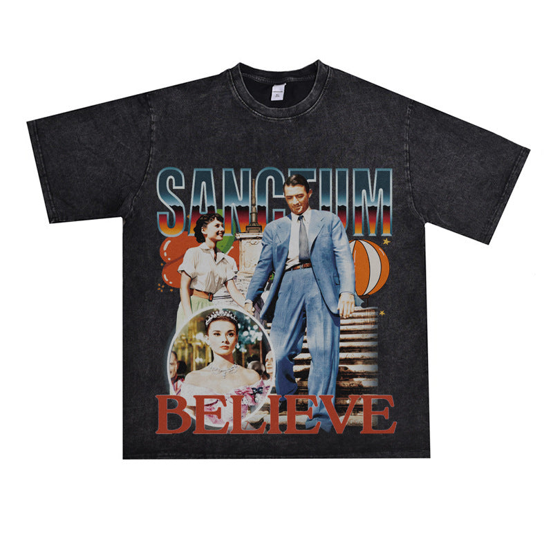 Film Star T Shirt Movie Nostalgia Audrey Hepburn Rome Loose Retro Street T-shirt