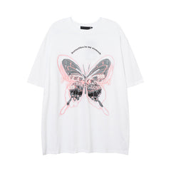 Camisas Vintage Hombre Summer Butterfly Graffiti Foam Print Short Sleeve T-Shirt