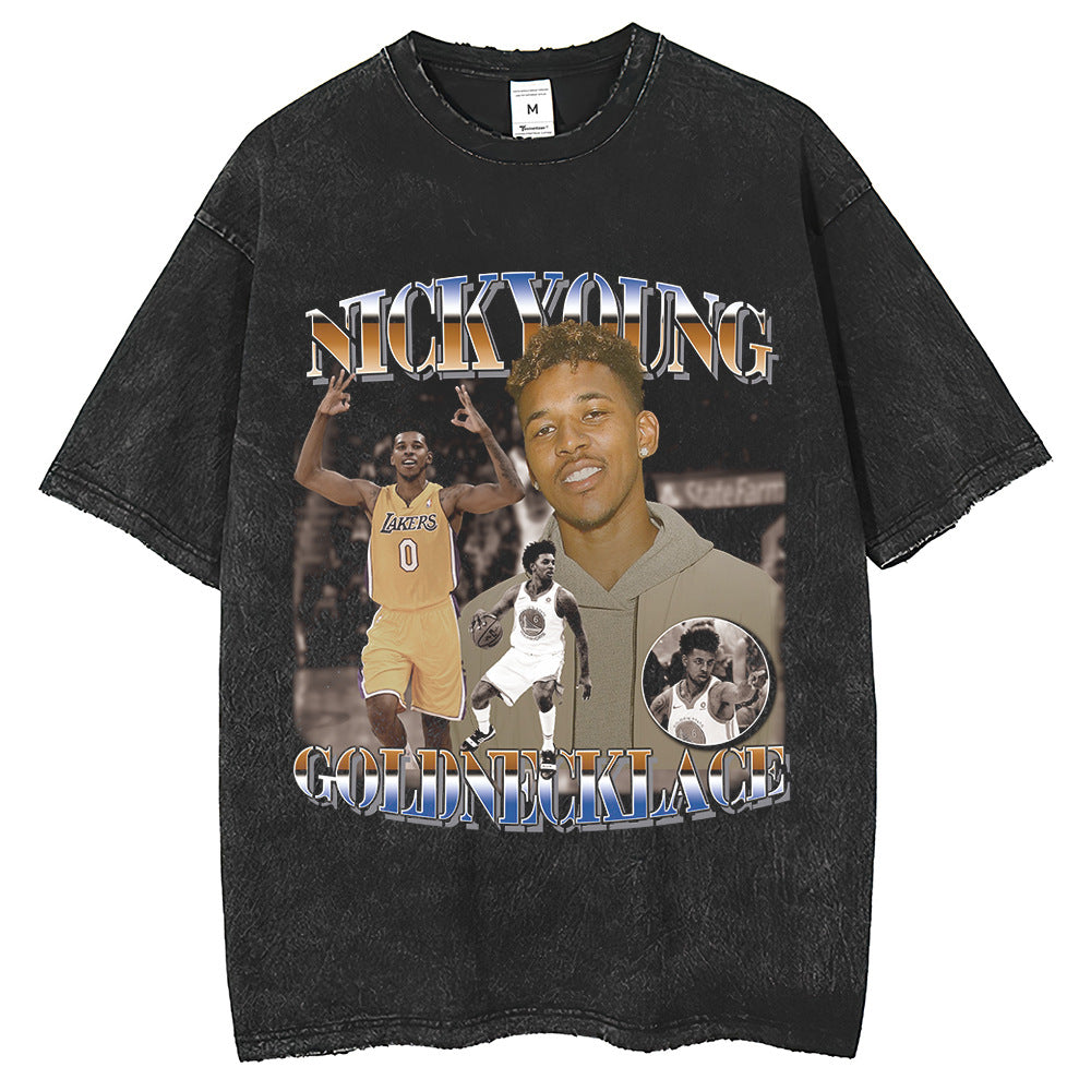 Men T Shirts Old Short Sleeve T-Shirts Vintage Printing Wash Loose