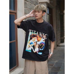 Film Star T Shirt Movie Titanic Street Style Short Sleeve Loose Retro American Print T-shirt Men and Women