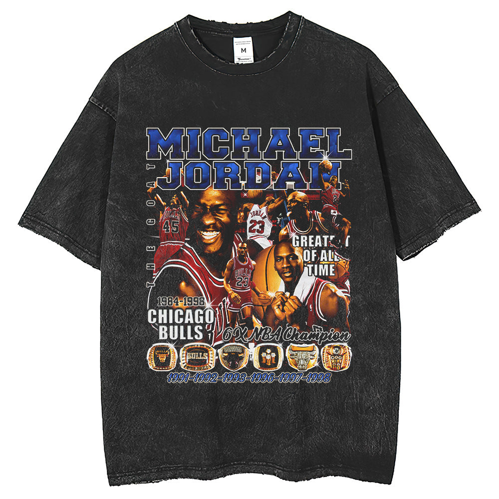 Men T Shirts Printed Old Short Sleeve Hip Hop Loose Wash Vintage