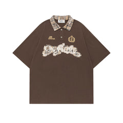 Ellie Seattle Shirt Vintage Plaid Lapel Embroidered Polo Shirt