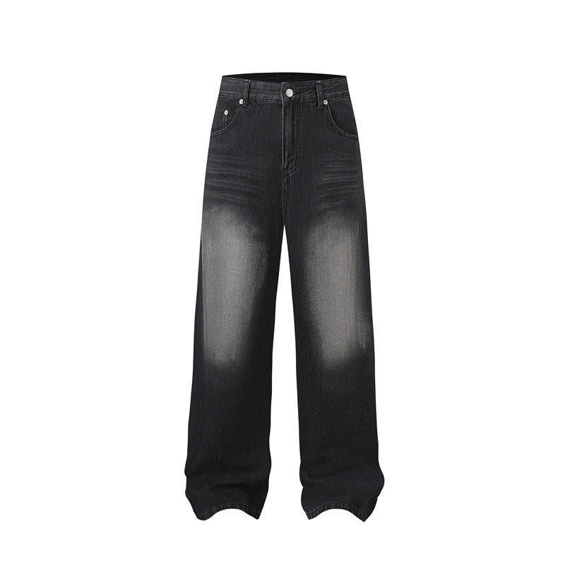 American Men Jeans Vintage Wave Tie-Dye Wash Old Straight Jeans