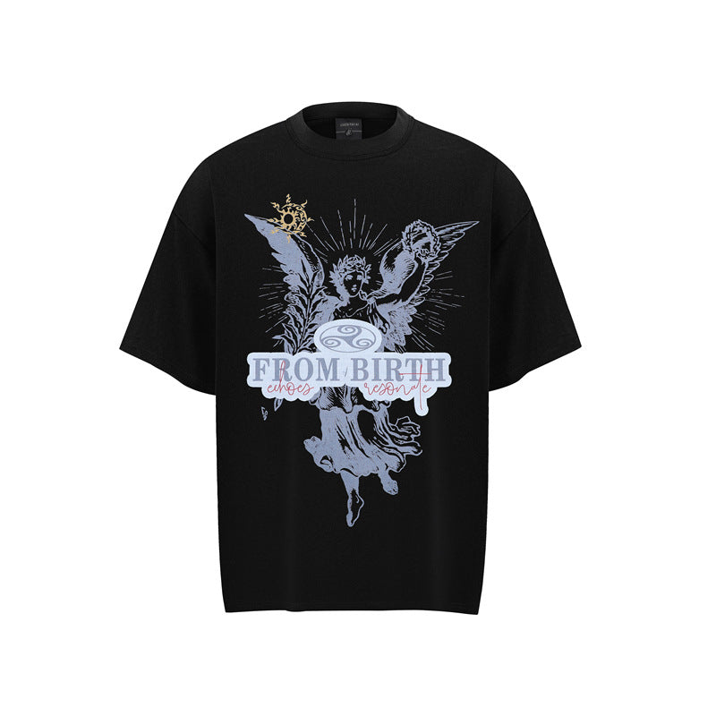 80s Casual Classics Shirts Vintage Graffiti Angel Wings Print Crew Neck T-Shirt