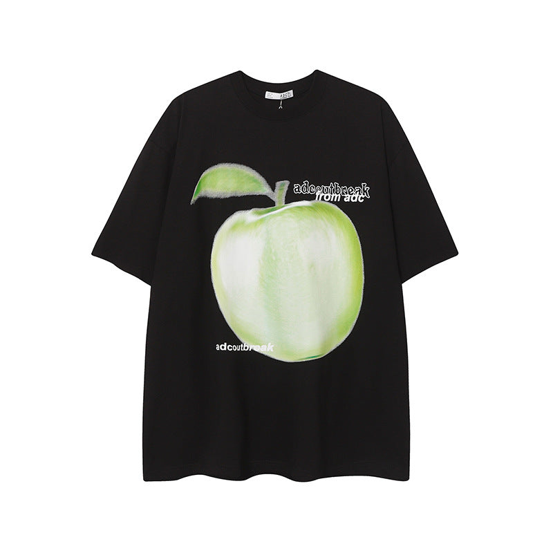 Camisas Vintage Hombre Green Apple Print Vintage Short Sleeve T-Shirt oversize