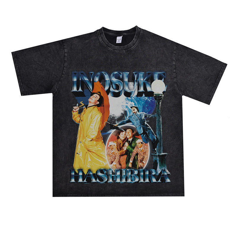 Film Star T Shirt Old Movie Singin'in the Rain Loose Retro Street Pure Cotton American T-shirt Men and Women