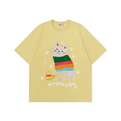 Ellie Seattle Shirt Crew Neck Short Sleeve Cat Print T-Shirt