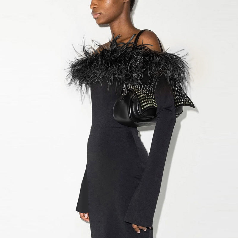 Emily Ratajkowski Dress Sexy Sheath Long Sleeve Feather Dress