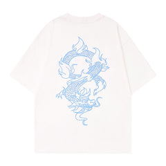 Camisas Vintage Hombre Alphabet Dragon Print Short Sleeve T-Shirt oversize