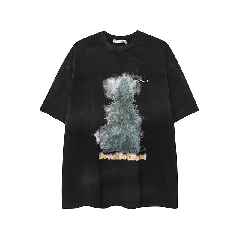 Camisas Vintage Hombre Vintage Washed Old Cleanfit Loose Short Sleeve T-Shirt