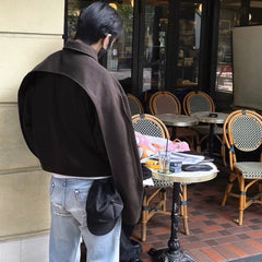 Men Jacket Splicing Design Neutral Woolen Unisex Short Jacket