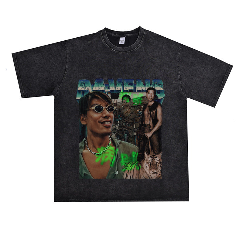 Film Star T Shirt Trendy Cotton Short Sleeve Loose round Neck Retro Heavy T-shirt