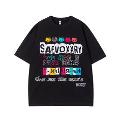 Camisas Vintage Hombre Alphabet Print Short Sleeve T-Shirt Summer Loose Casual Top