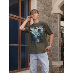 Film Star T Shirt Cotton Short Sleeve Loose Retro American Design T-shirt Men