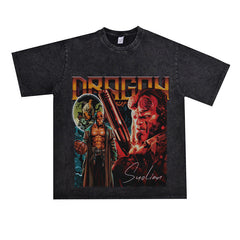 Film Star T Shirt Movie Hellboy Street Style Short Sleeve Loose American Print T-shirt Men and Women