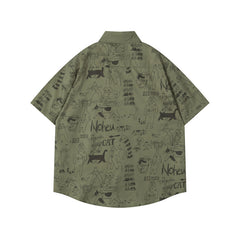 Ellie Seattle Shirt Vintage Cartoon Button Lapel Splicing Embroidered Polo Shirt