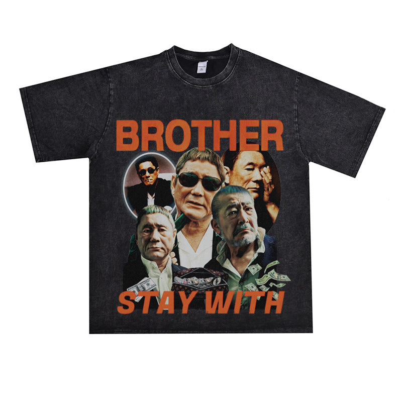 Film Star T Shirt Loose Heavy American Retro Street Cotton T-shirt Men and Women