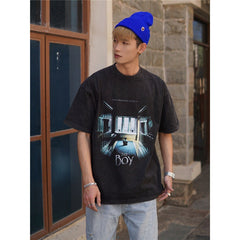 Film Star T Shirt Movie Spirit Doll Contract Pure Cotton Loose Nostalgic Short Sleeve Trendy Heavy T-shirt for Men