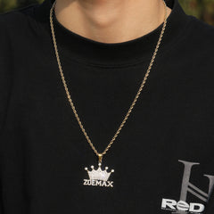 Jewelry Fashion Hip Hop Stainless Steel Diamond Letter Crown Pendant Necklace Royalty Word Up rapper