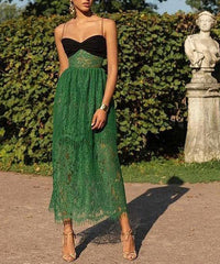 Emily Ratajkowski Dress Lace Green Hollow-out Multi-Layer Dress