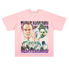 Film Star T Shirt Loose Retro Street Cotton Personality round Neck Print T-shirt