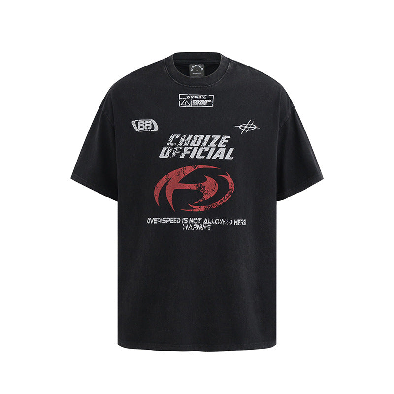 Camisas Vintage Hombre Vintage Washed Alphabet Print Short Sleeve T-Shirt