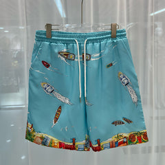 East Coast Shorts Summer Casual Blue Digital Print Men's Shorts Beach Shorts