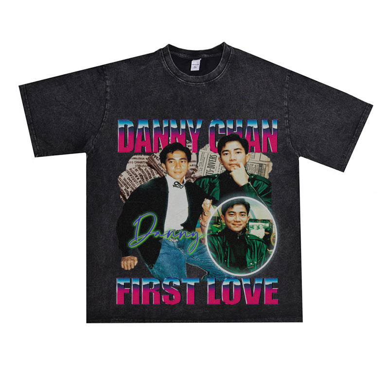 Film Star T Shirt Singer Danny Chan Printed Loose Cotton American T-shirt