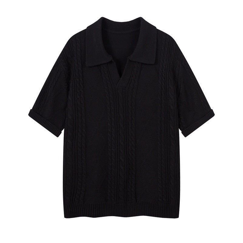 80s Casual Classics Shirts Summer Sports Knitted Boys Loose T-Shirt V-Neck