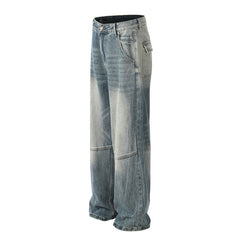 American Men Jeans Washed and Old Tooling Jeans Loose Casual Straight Pants