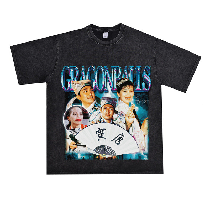 Film Star T Shirt Funny Stephen Chow Movie Short Sleeve Loose Retro T-shirt