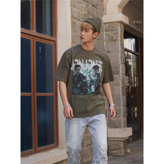 Film Star T Shirt Cotton Short Sleeve Loose Retro American Design T-shirt Men