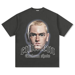 Detroit Eminem T Shirt Eminem Print Hip Hop Wash Old T-Shirt