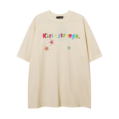 Camisas Vintage Hombre Color Star Letter Short Sleeve T-Shirt