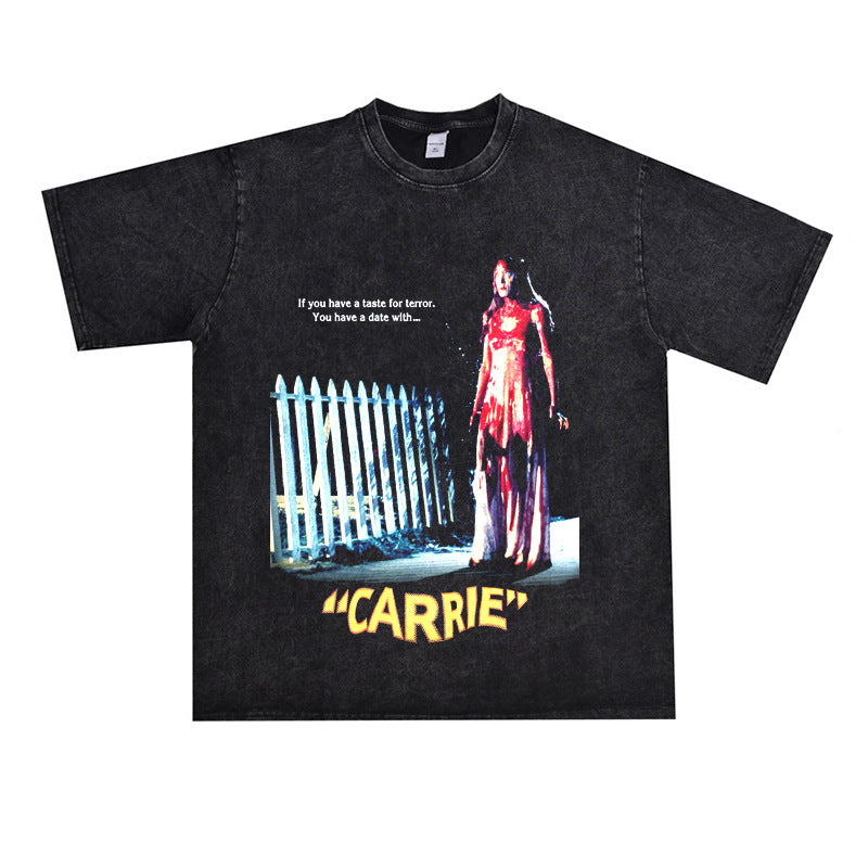 Film Star T Shirt Movie Witch Carrie Cotton Loose Nostalgic Short Sleeve American T-shirt Men and Women