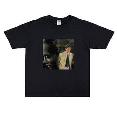 Film Star T Shirt Loose Street Cotton Small Neckline T-shirt for Men and Women