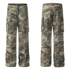 American Men Jeans Vintage Camouflage Tooling Loose Wide Feet Straight Jeans