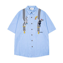 Ellie Seattle Shirt Striped Strap Button-Down Cartoon Shirt