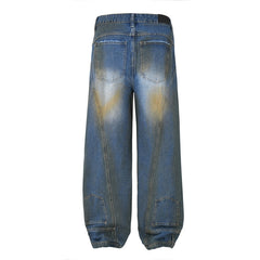 American Mens Jeans Vintage Washed Jeans Trousers
