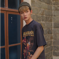 Film Star T Shirt Movie Trend Pure Cotton Short Sleeve Loose round Neck Nostalgic T-shirt