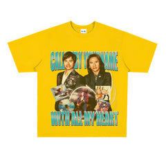 Film Star T Shirt Medium Loose Heavy Weight Retro Street Cotton T-shirt Men and Women