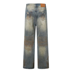 American Mens Jeans Retro Tie-Dyed Ripped Jeans