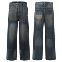 American Mens Jeans Make Old Washed Wide Leg Tie-Dyed Jeans