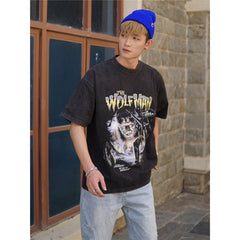 Film Star T Shirt Movie Wolf Pure Cotton Loose Nostalgic Short Sleeve American Retro T-shirt Men