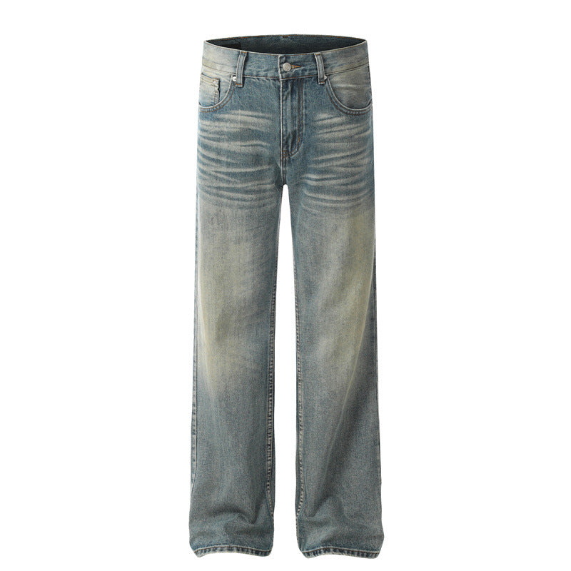 American Mens Jeans retro washed and made old micro-pull trousers