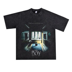 Film Star T Shirt Movie Spirit Doll Contract Pure Cotton Loose Nostalgic Short Sleeve Trendy Heavy T-shirt for Men