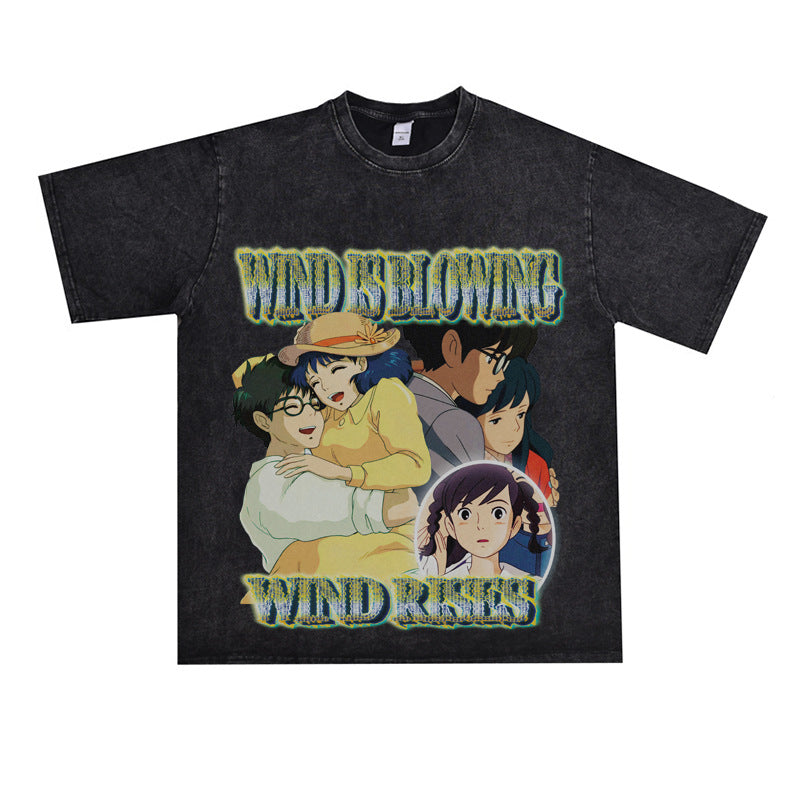 Film Star T Shirt Loose Retro Street Cotton Small Neckline T-shirt