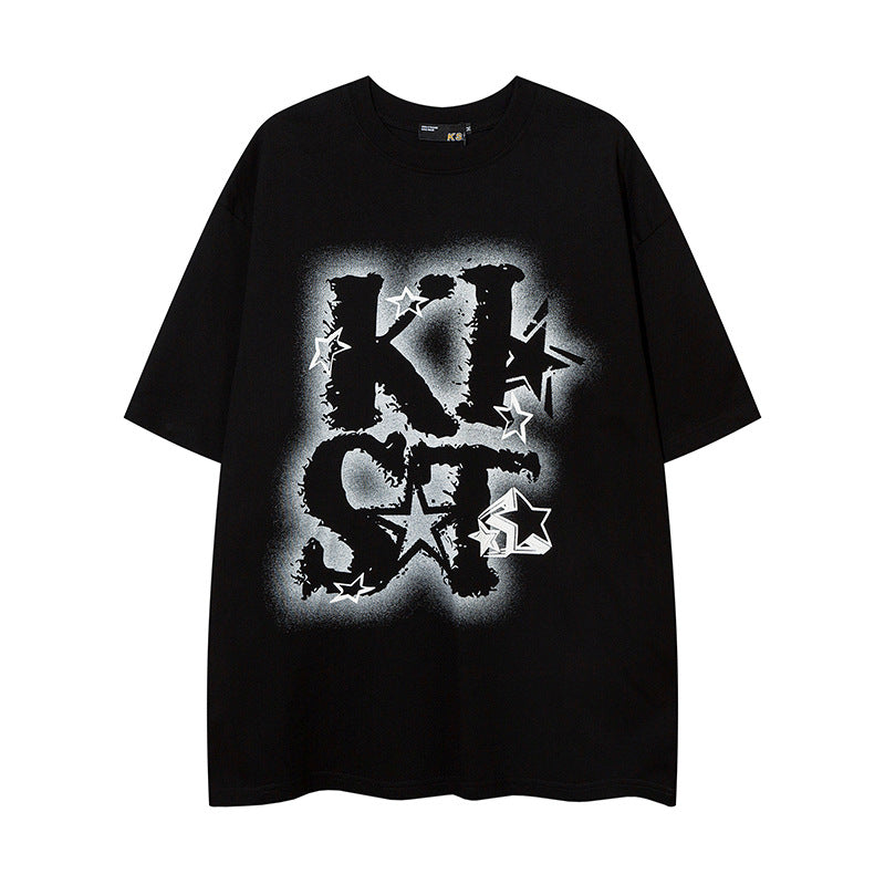 Camisas Vintage Hombre Graffiti Letter Short Sleeve T-Shirt Loose oversize